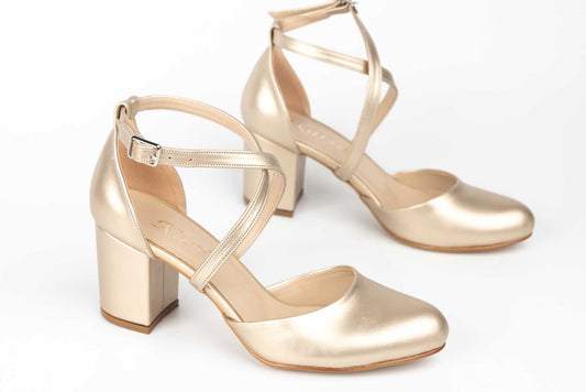 Pantofi dama decupati piele eco  KARIN 81 auriu box