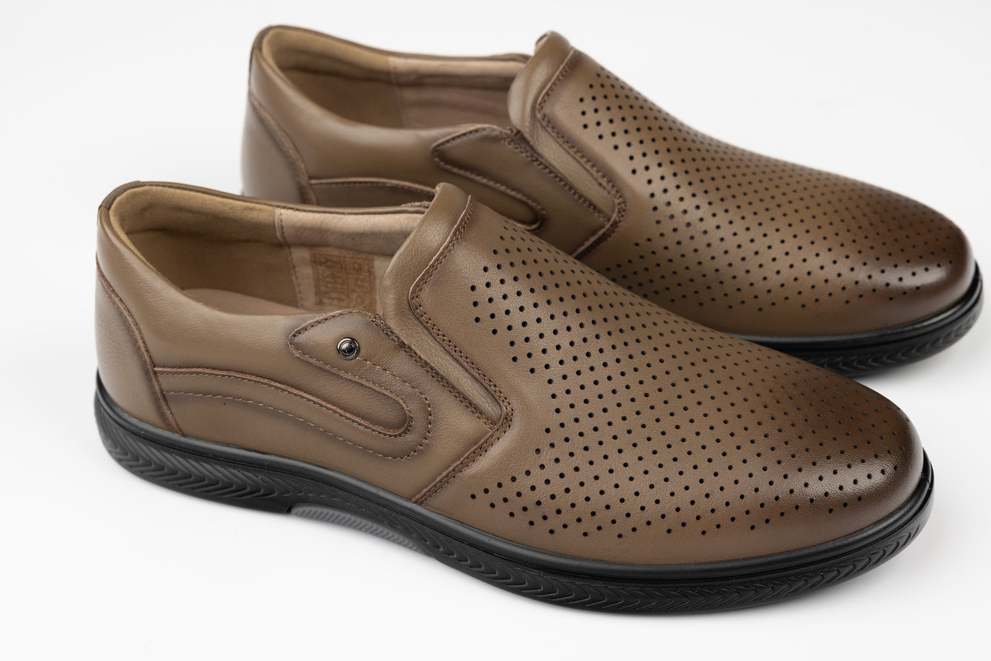 Men's genuine leather shoes JOHAN 405-18 Kaki perf