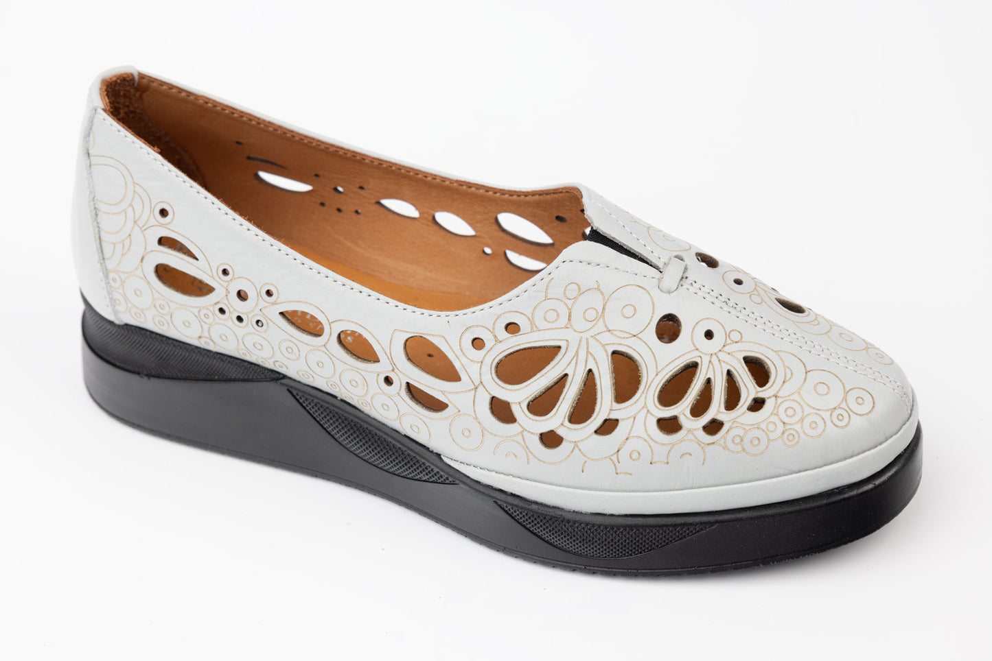 Women's perforated genuine leather shoes LSD 161 Grey