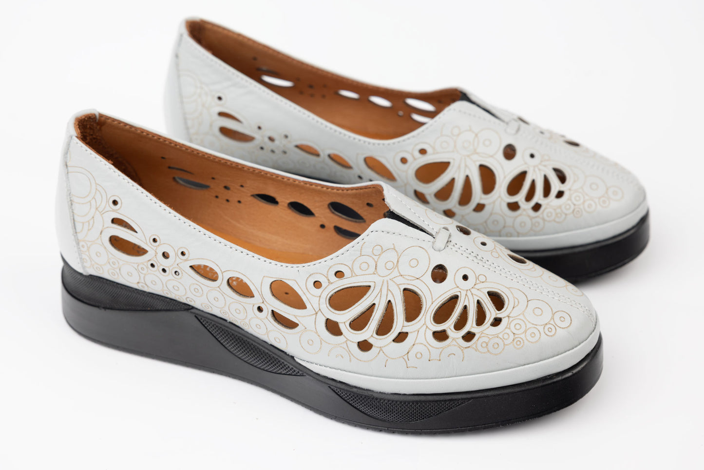 Women's perforated genuine leather shoes LSD 161 Grey