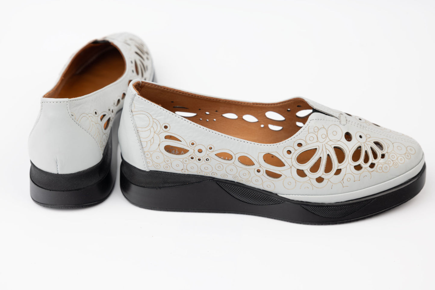 Women's perforated genuine leather shoes LSD 161 Grey