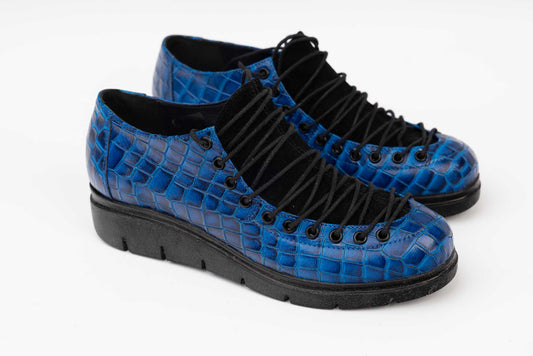 Pantofi dama casual piele naturala LARISA Anto 02 Croco albastru