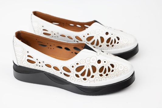Pantofi dama piele naturală perforați LSD 161 Alb