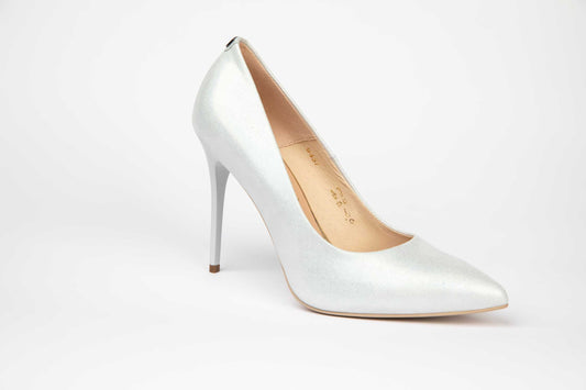 Pantofi mireasa stiletto din piele naturala SALA 9457 alb sidef