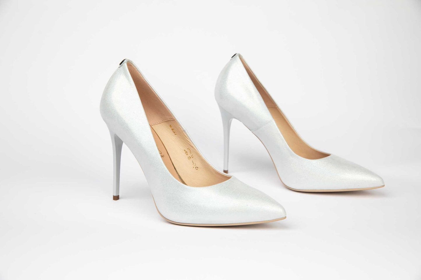 Pantofi mireasa stiletto din piele naturala SALA 9457 alb sidef