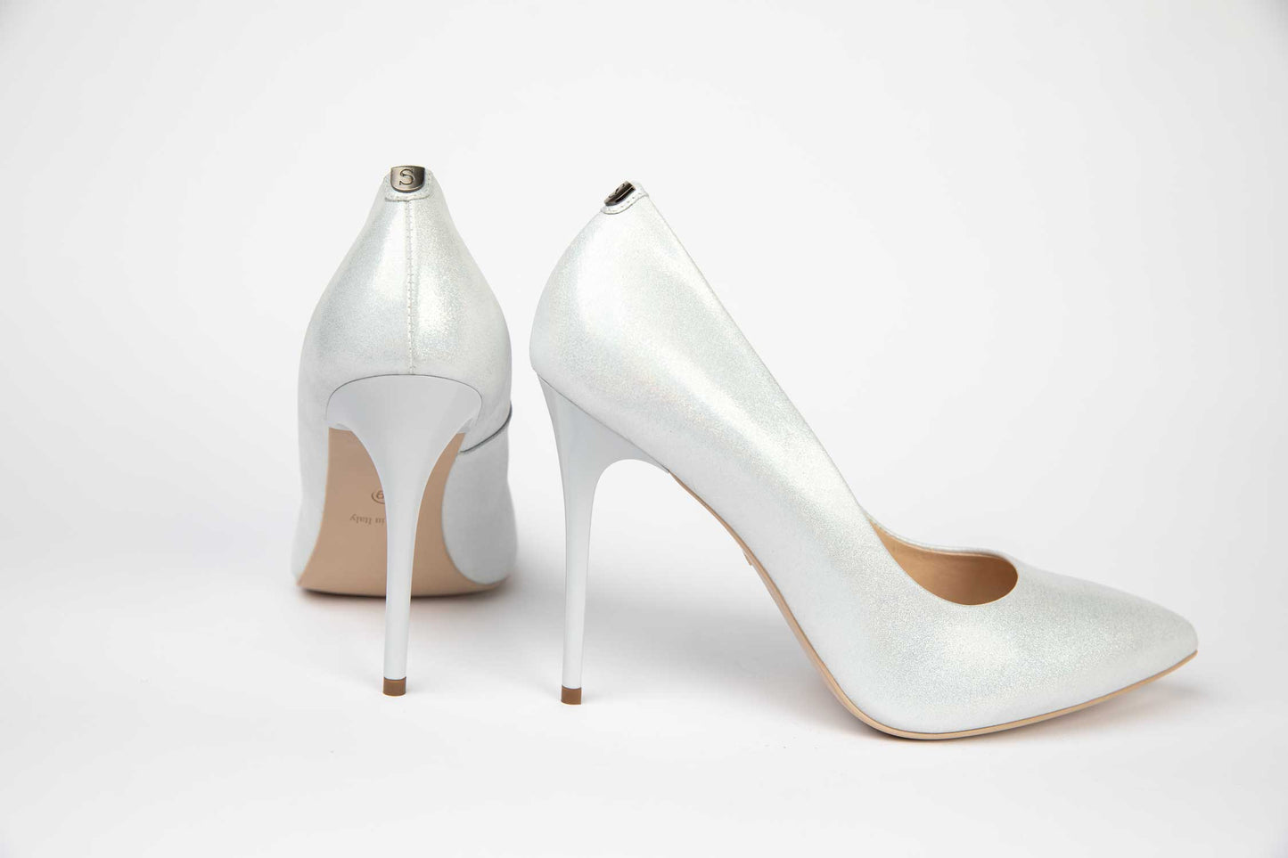 Pantofi mireasa stiletto din piele naturala SALA 9457 alb sidef