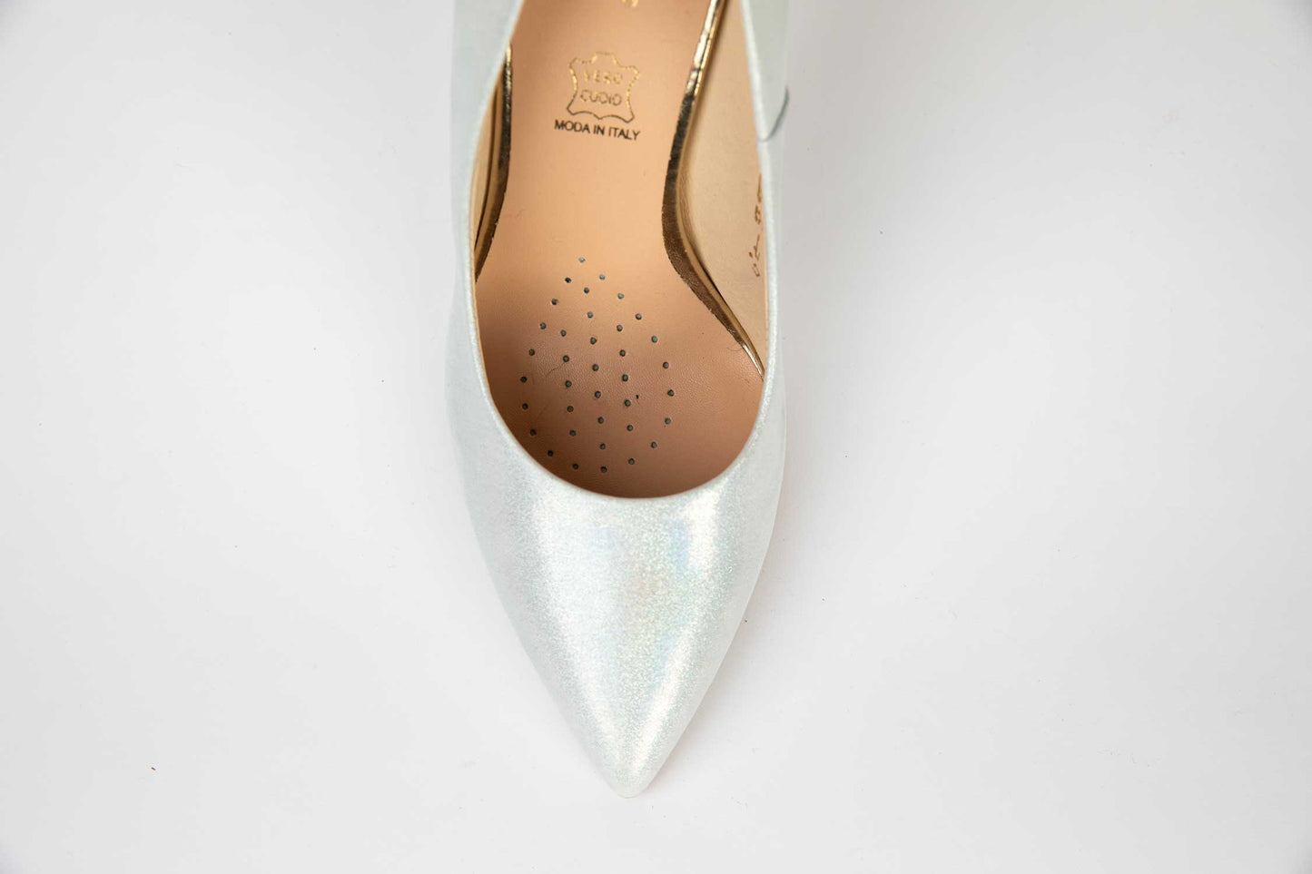 Pantofi mireasa stiletto din piele naturala SALA 9457 alb sidef