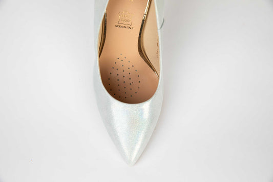 Pantofi mireasa stiletto din piele naturala SALA 9457 alb sidef