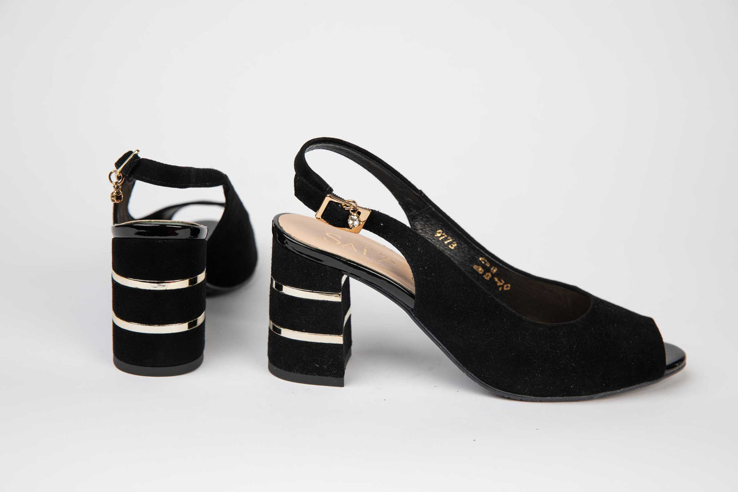 Elegant women's sandals made of genuine leather SALA 9773 black velour