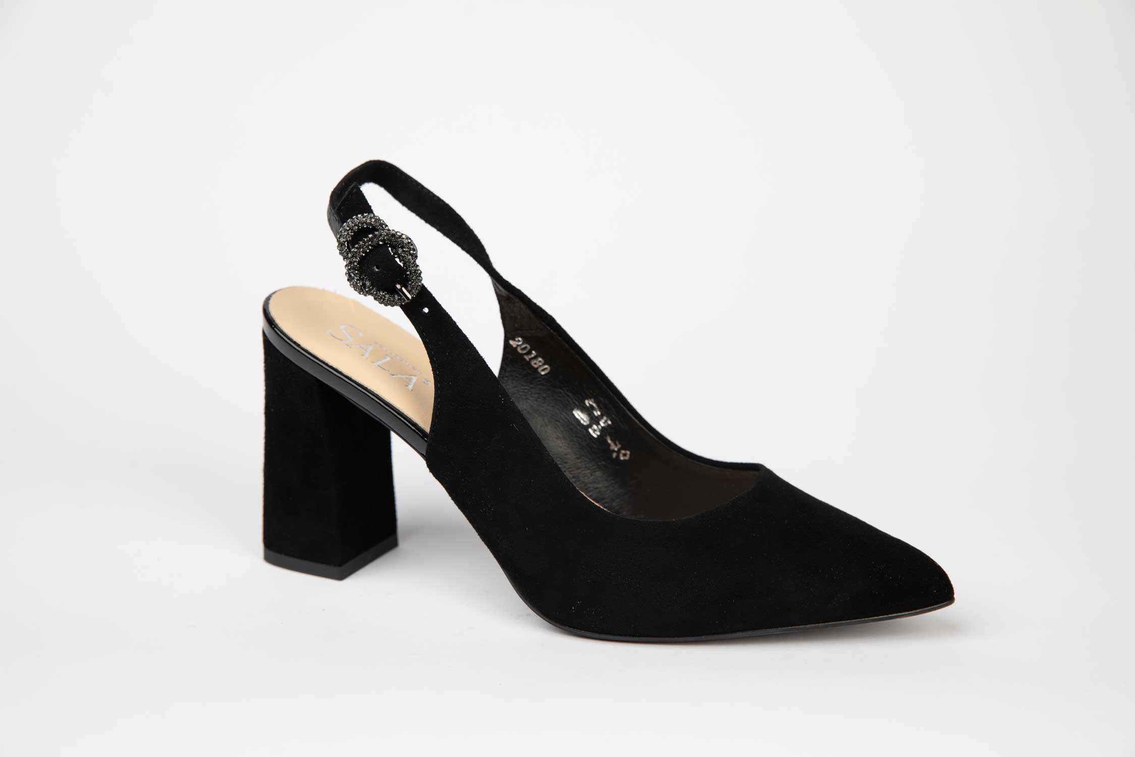 Pantofi dama decupati eleganti din piele naturala SALA 20180 negru velur