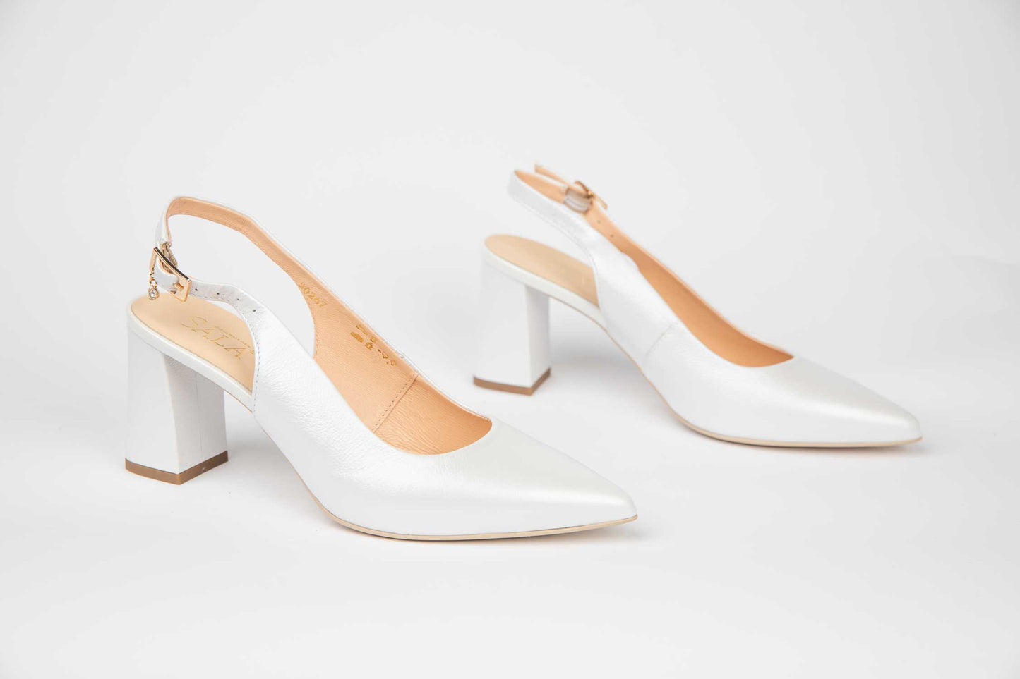 Elegant cut-out bridal shoes made of genuine leather SALA 20267 white