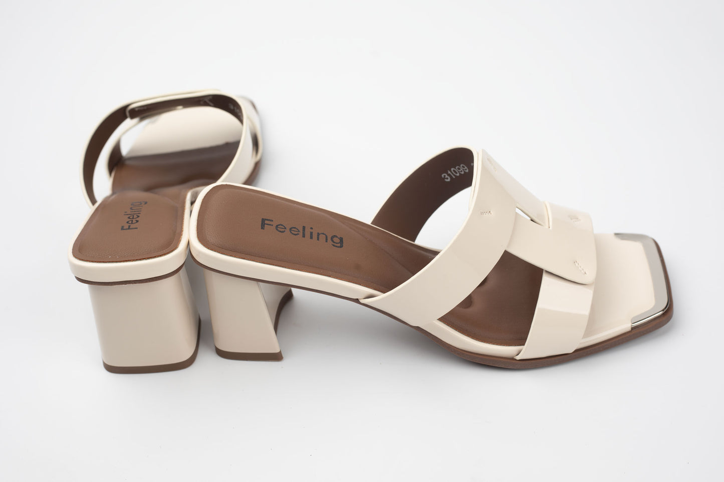 Saboți damă piele naturală lăcuită FEELING 31099 Bej