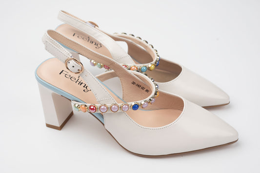 Pantofi damă piele naturală decupați FEELING 26-523 Alb