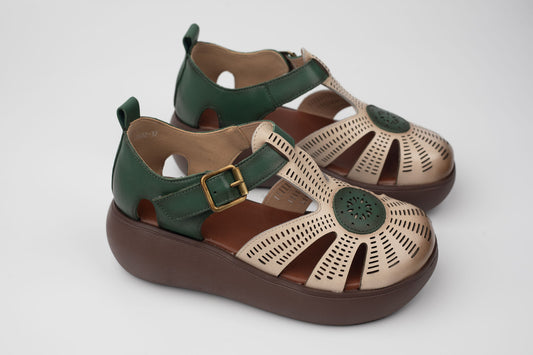 Sandale dama piele naturala FRANCO GERARDO 19682 Crem verde