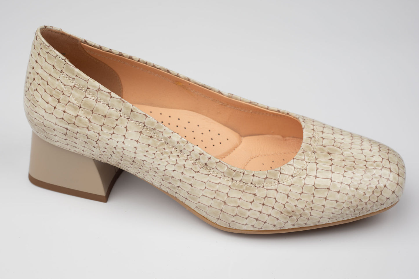 Pantofi damă piele naturală lăcuită 1535 Bej croco XXL