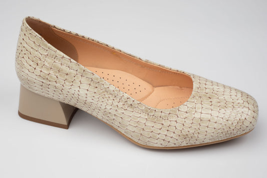 Pantofi damă piele naturală lăcuită 1535 Bej croco XXL