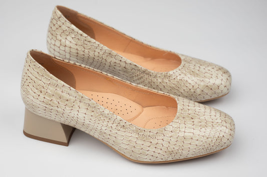 Pantofi damă piele naturală lăcuită 1535 Bej croco XXL