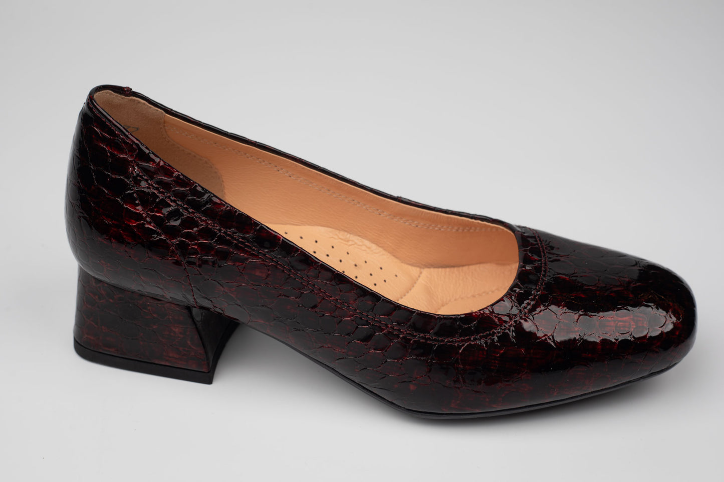 Pantofi damă piele naturală lucioasă PULSO 1535 Bordo croco XXL
