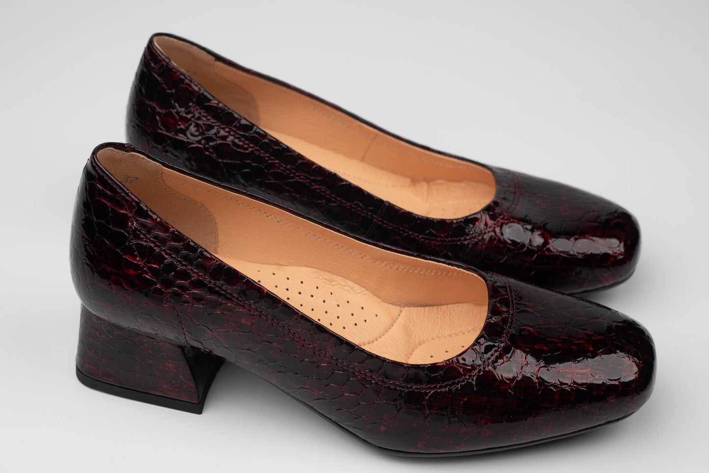 Pantofi damă piele naturală lucioasă PULSO 1535 Bordo croco XXL