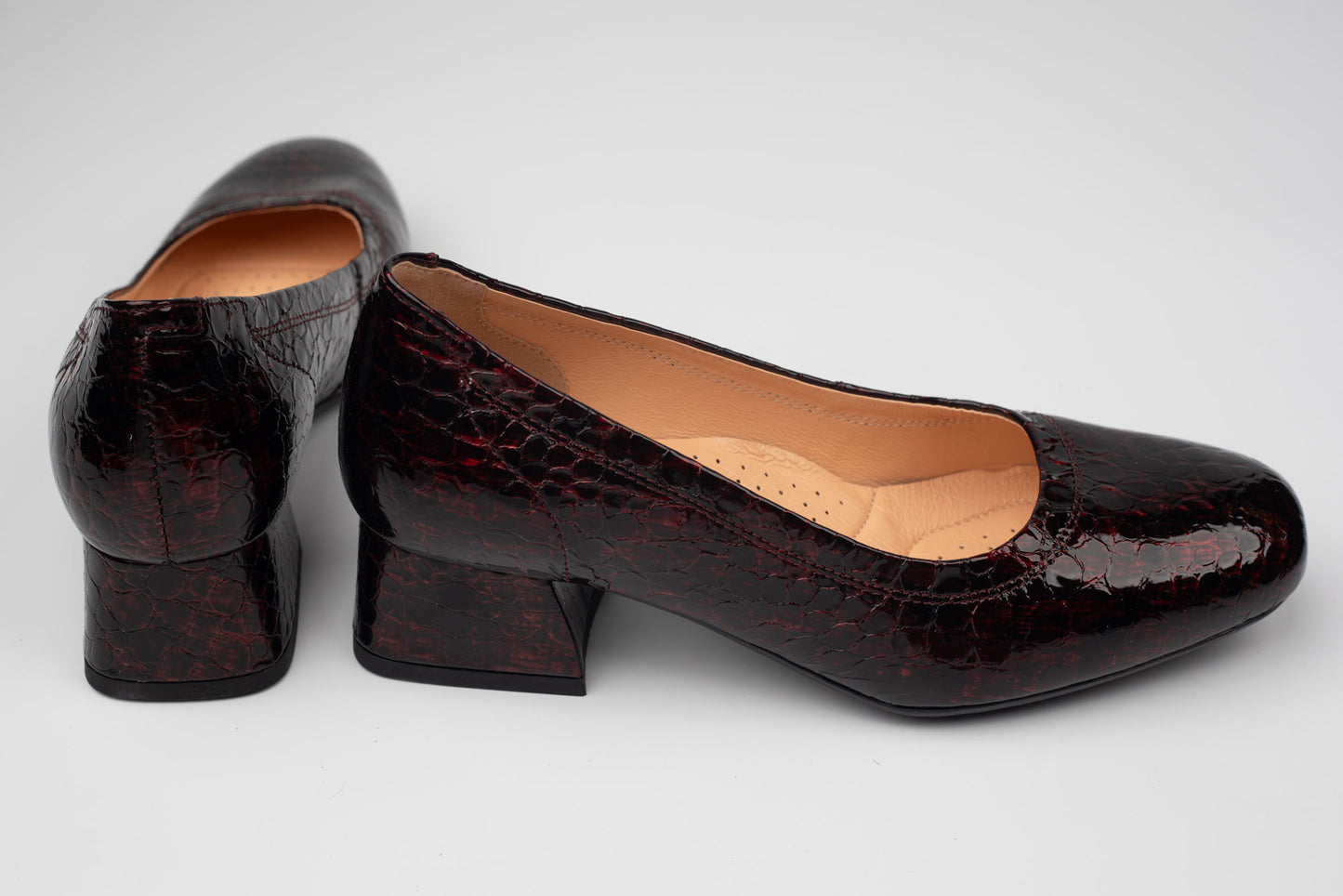 Pantofi damă piele naturală lucioasă PULSO 1535 Bordo croco XXL