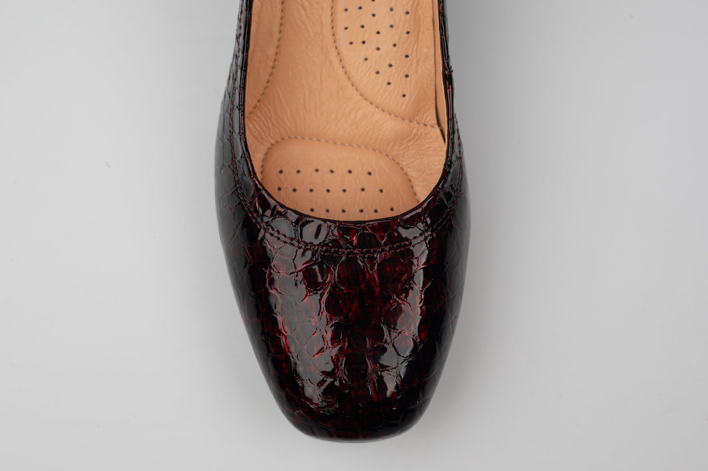 Pantofi damă piele naturală lucioasă PULSO 1535 Bordo croco XXL