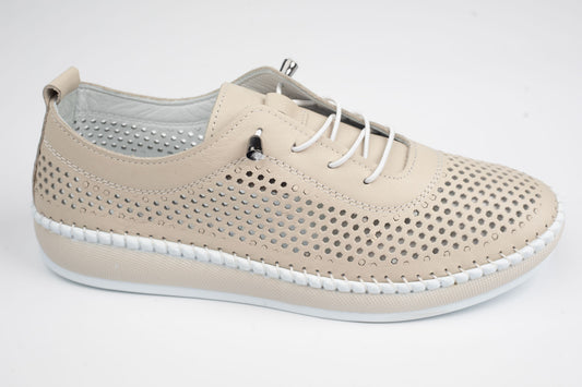 Pantofi damă piele naturală perforată Johan 7000 Bej