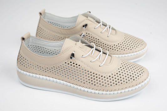 Pantofi damă piele naturală perforată Johan 7000 Bej