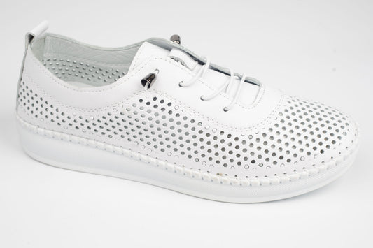 Pantofi damă piele naturală perforată Johan 7000 Alb