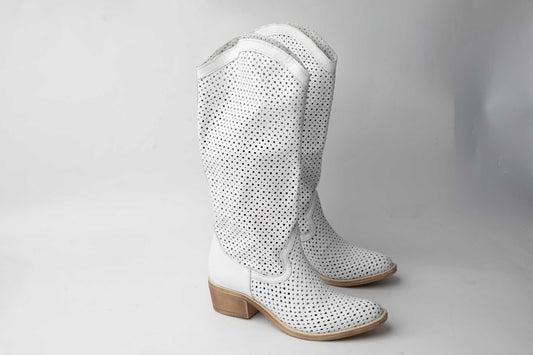 Cizme perforate din piele naturala CATALI 221821 Alb