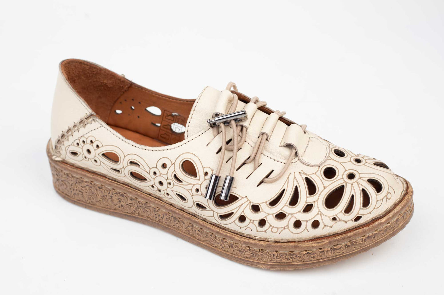 Perforated genuine leather shoes DOGATI 7154 Beige