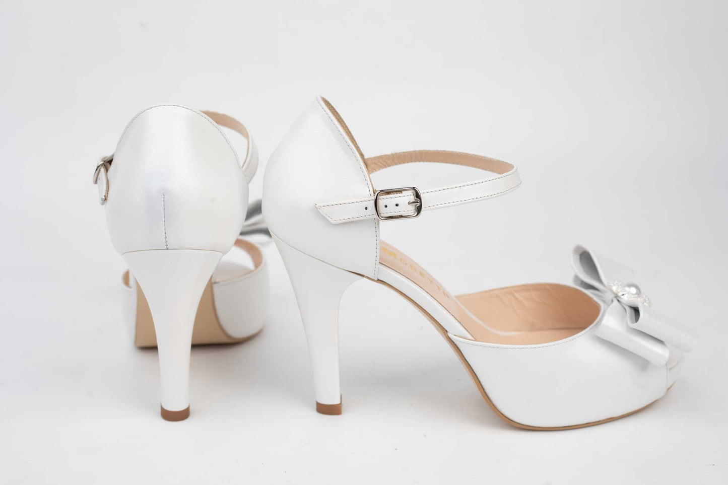 NINA OCHINNI 2305 Pearl white genuine leather bridal sandals