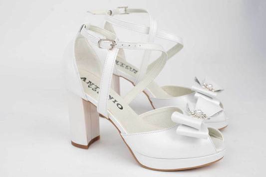 Sandale mireasa piele naturala ANTONIO 1954 Alb accesorizat cristale