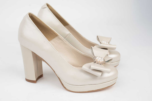 Pantofi dama piele naturala 2954 Bej accesoriu
