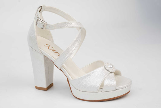 Sandale mireasa piele ecologica KARIN 6292 Alb croco saten accesoriu