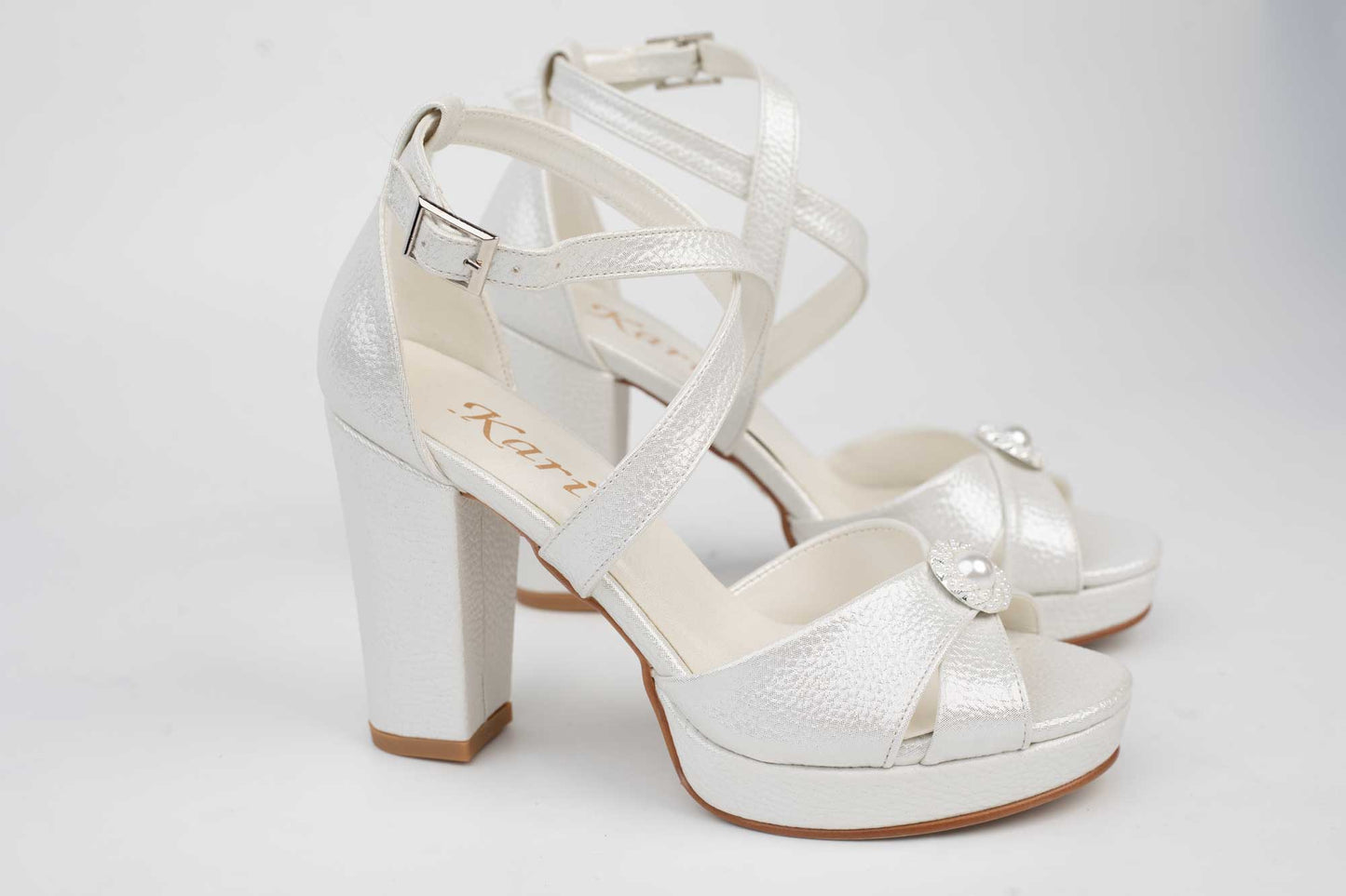 Sandale mireasa piele ecologica KARIN 6292 Alb croco saten accesoriu