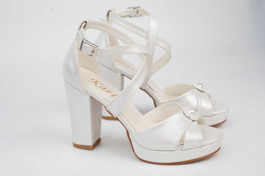 Sandale mireasa piele ecologica KARIN 6292 Alb croco saten accesoriu