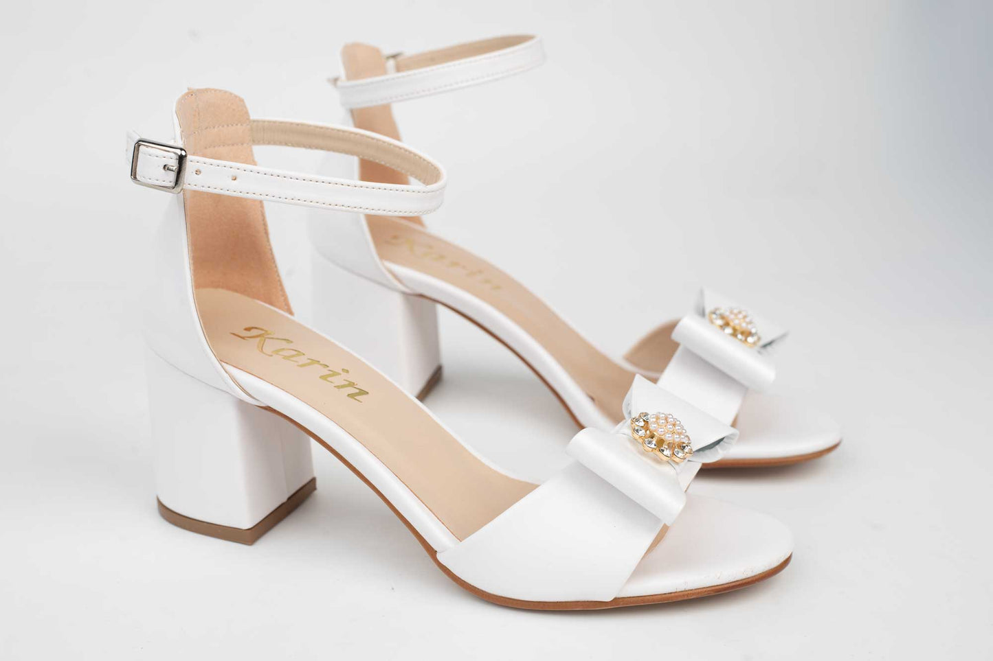 Women's sandals made of eco-leather KARIN 70 White accessory box