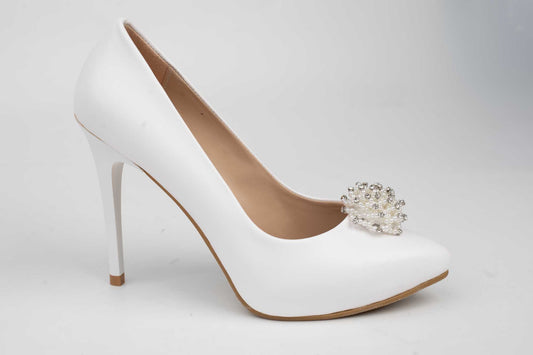 Pantofi mireasa piele eco calitate premium KARIN 21 Alb box accesoriu