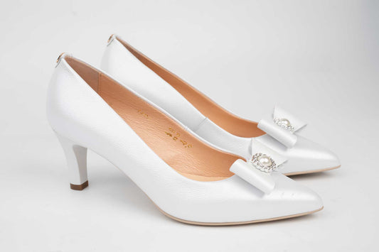 Pantofi mireasa piele naturala SALA 1105 Alb box accesoriu