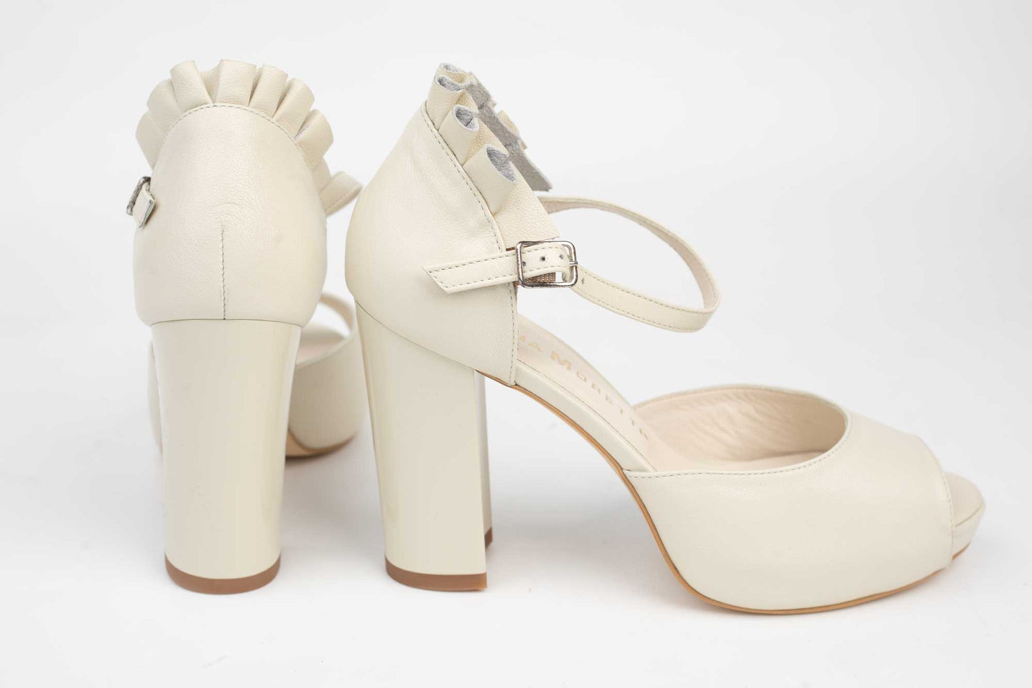 NINA OCCHINI 305-1 Ivory box genuine leather bridal sandals