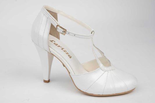 Pantofi mireasa piele naturala LARISA Coco 1 Alb perlat