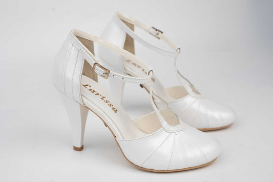 Pantofi mireasa piele naturala LARISA Coco 1 Alb perlat