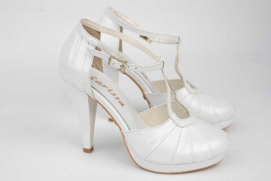 Pantofi mireasa piele naturala LARISA CocoS  Alb perlat