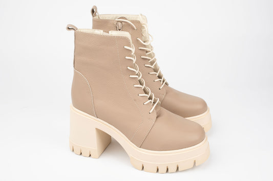 Ghete dama casual piele naturala PERLA 1617 Bej Box