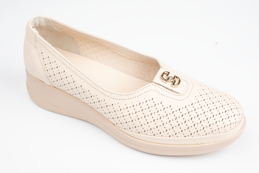 Pantofi damă ortopedici piele naturală PERLA 3400 Bej perforat