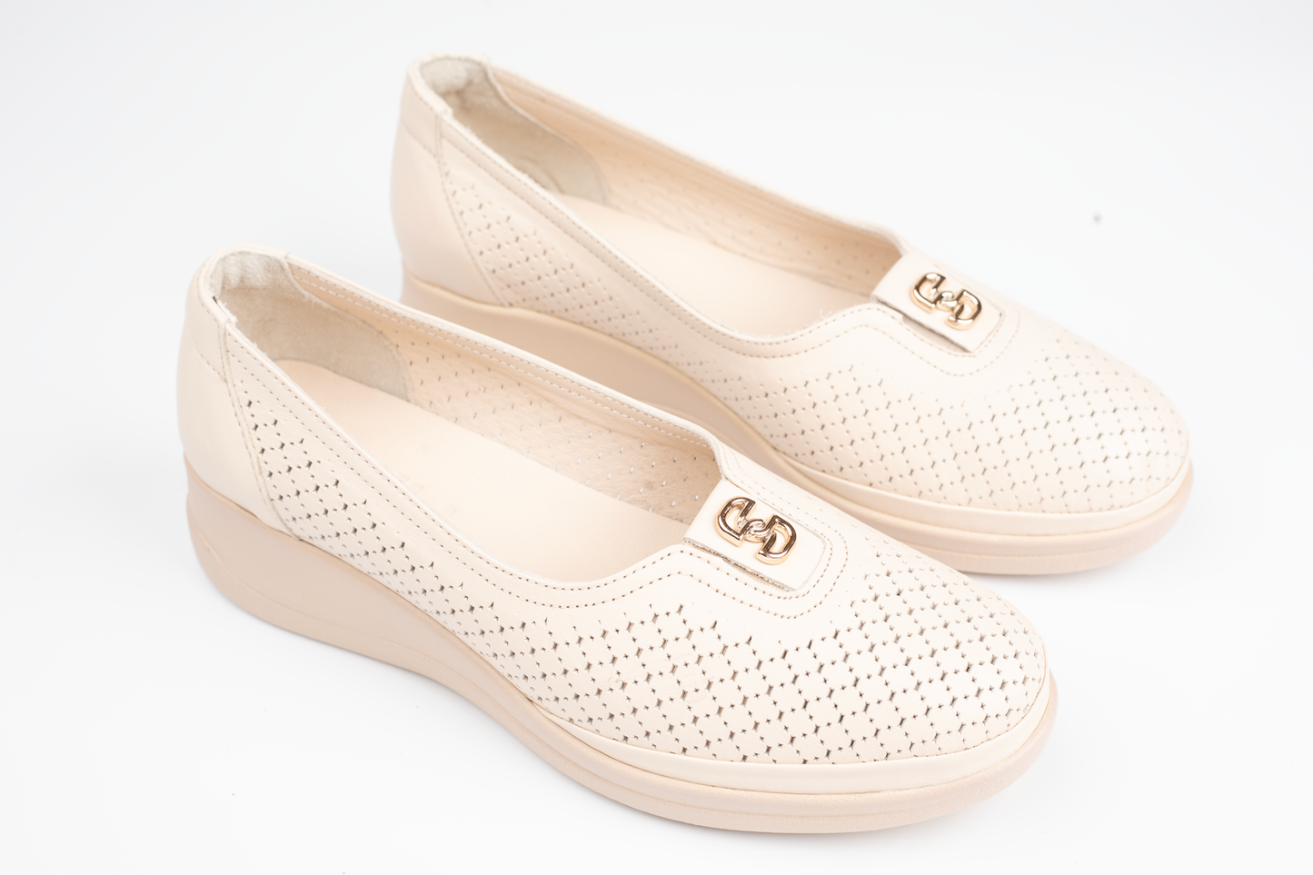 Pantofi damă ortopedici piele naturală PERLA 3400 Bej perforat