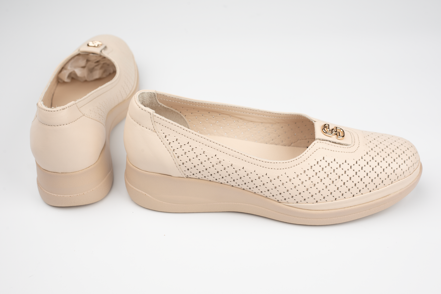 Pantofi damă ortopedici piele naturală PERLA 3400 Bej perforat