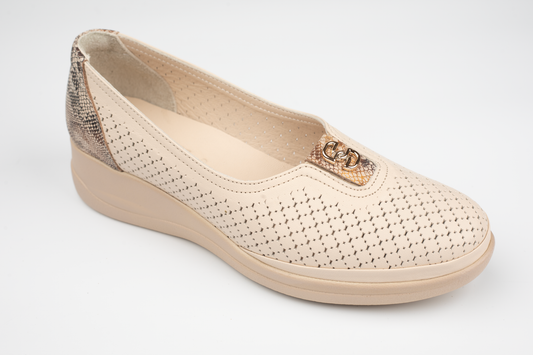 Pantofi damă ortopedici piele naturală 3400 Bej șarpe