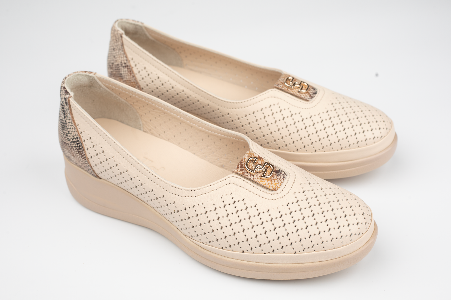 Pantofi damă ortopedici piele naturală 3400 Bej șarpe