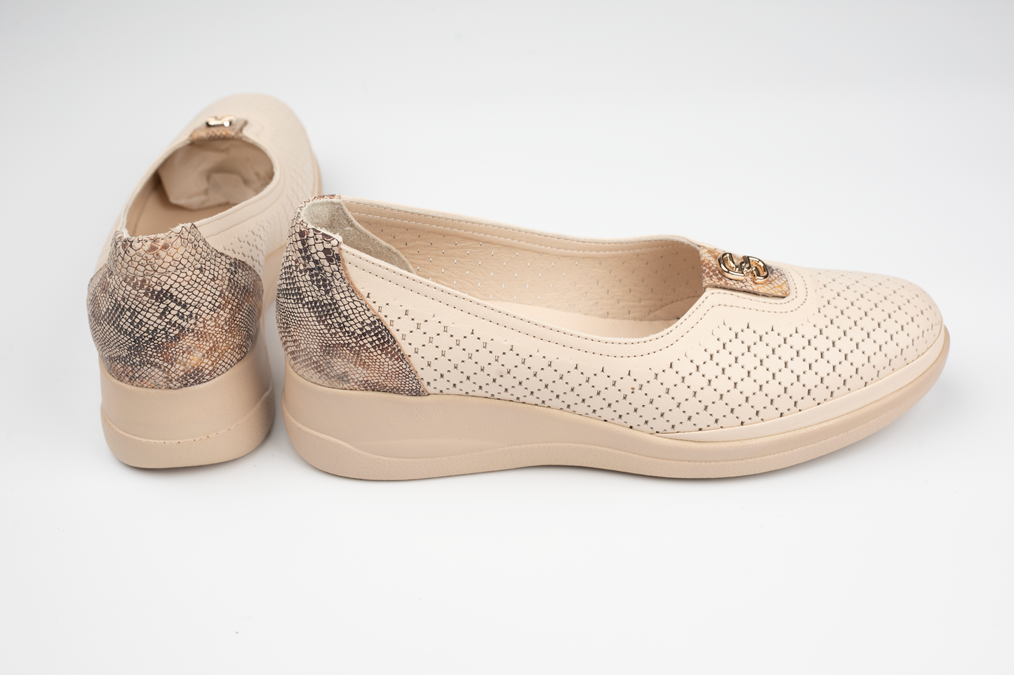 Pantofi damă ortopedici piele naturală 3400 Bej șarpe